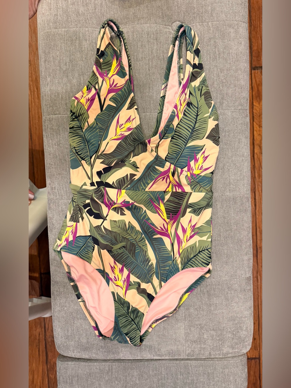 Lands' End Peach Bikini Bottom with Tropical Print Accent